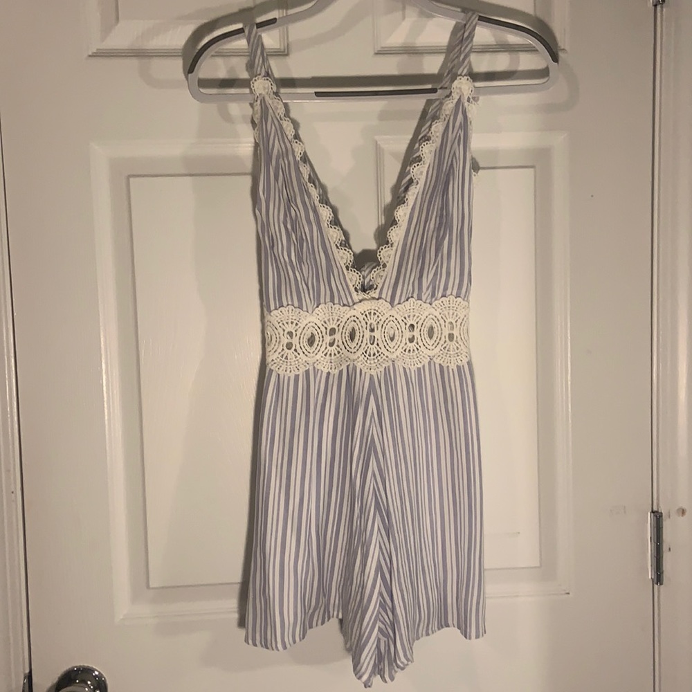 Blue and white stripped romper